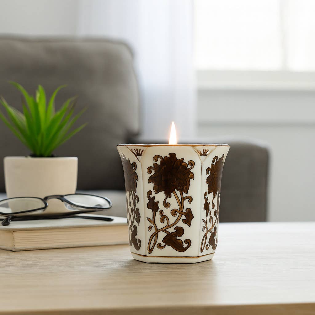 Scented Candle - Lavender Verbena Soy Wax Brown Ceramic, 6Oz