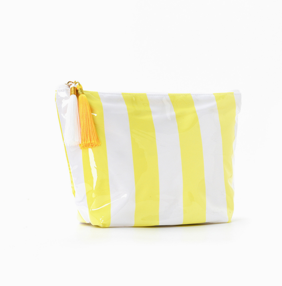 Stripe Makeup Bag Tassel Zip Waterproof Cosmetic Pouch: Yellow / M