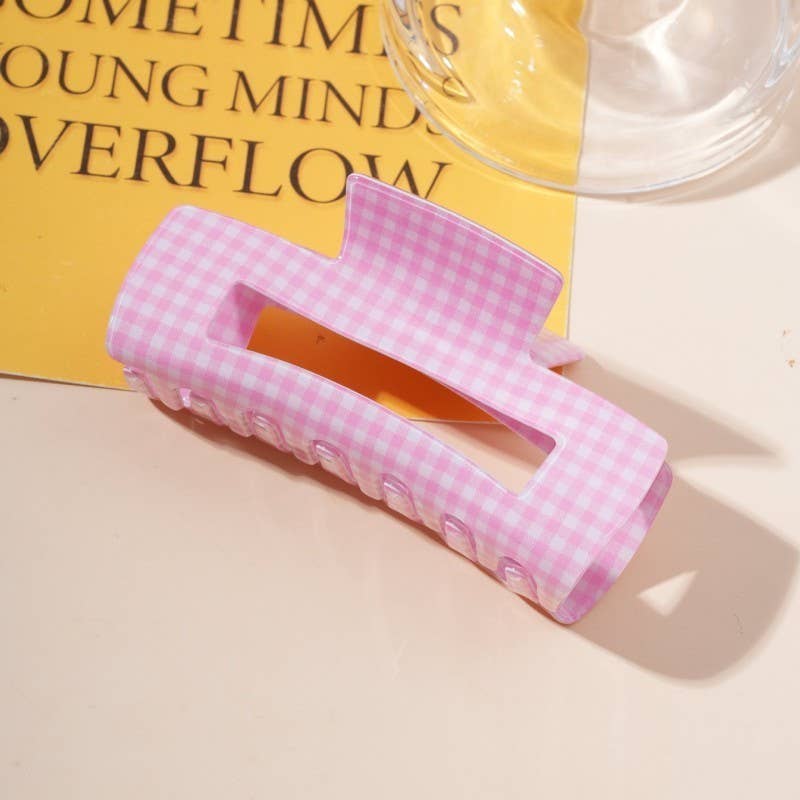 Large Pastel Gingham Hair Claw Clip | Pink