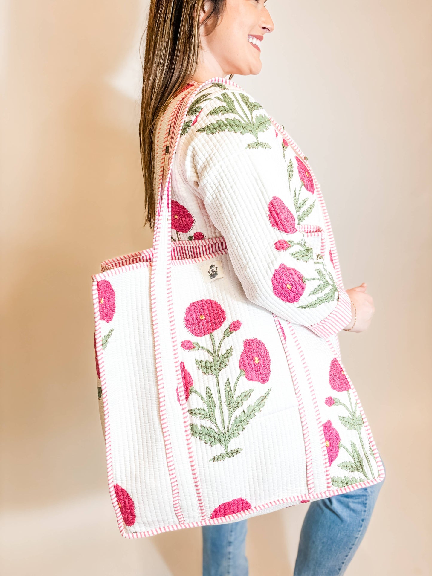 Pink Mughal | Large Quilted Tote Bag