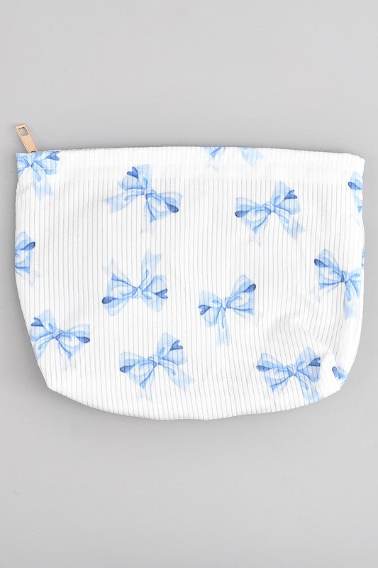 Bow Print Corduroy Makeup Pouch