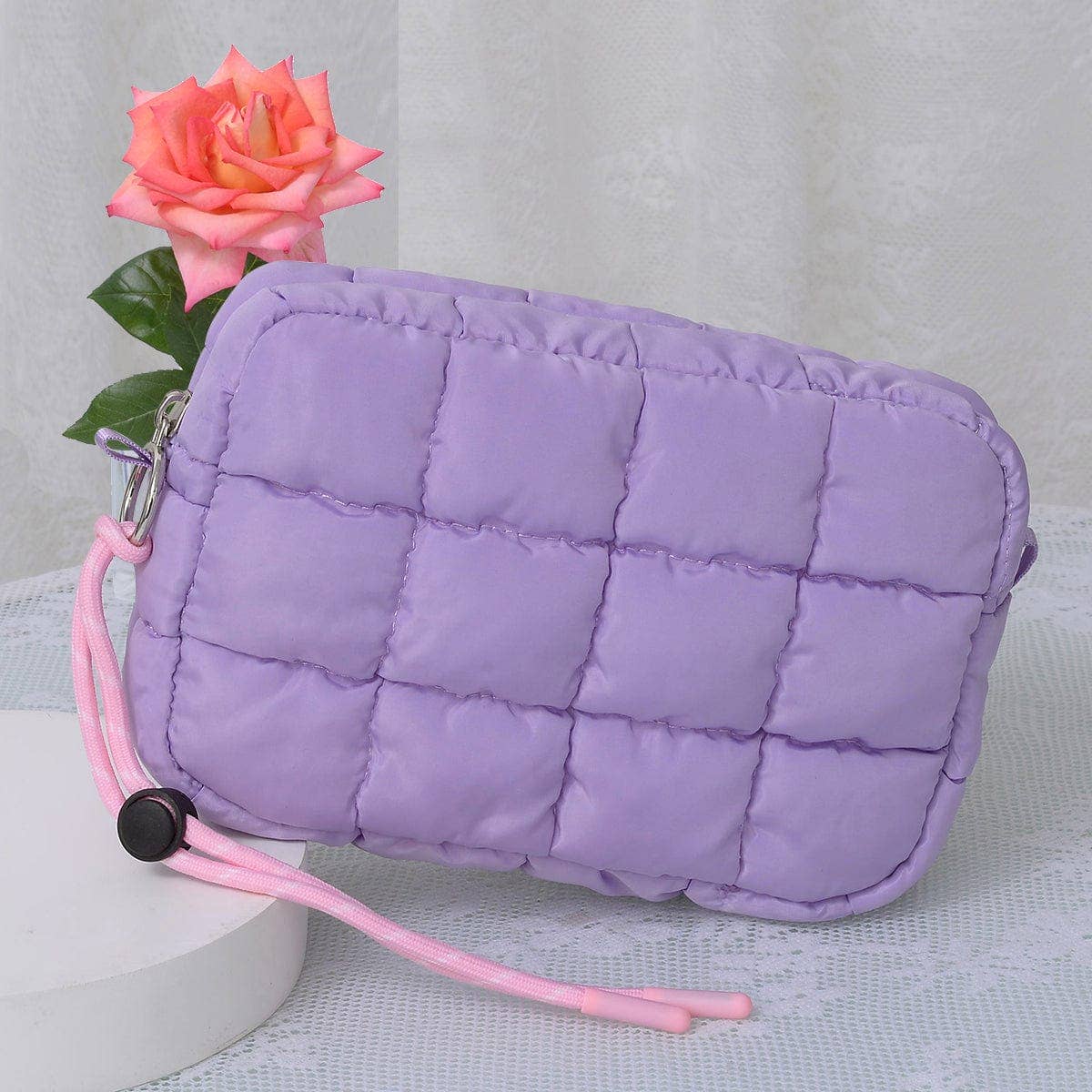 Nylon Quilted Puffer Clutch/Pouch: Lavender