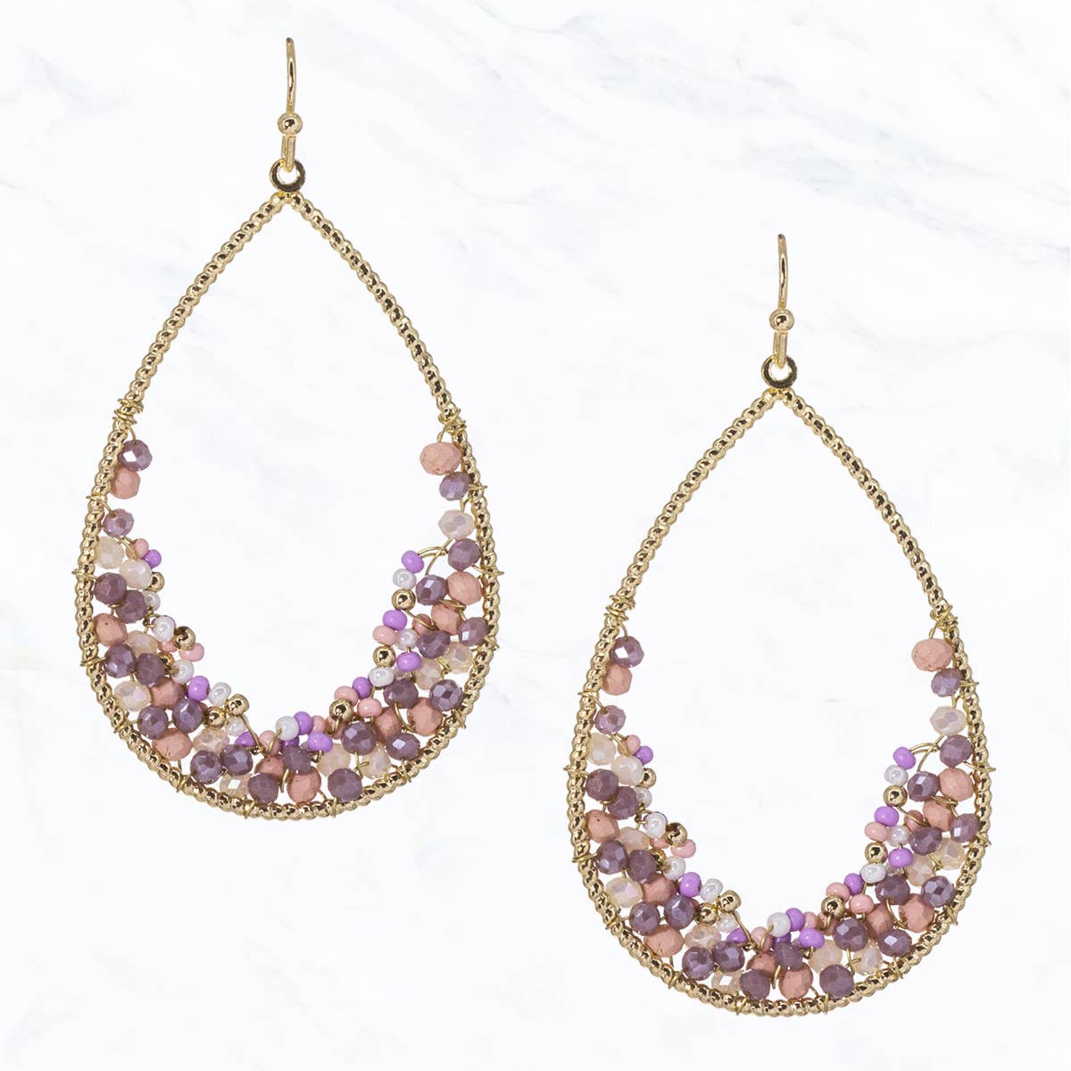 Tiny Glass Bead Wire Teardrop Earrings: Lavender