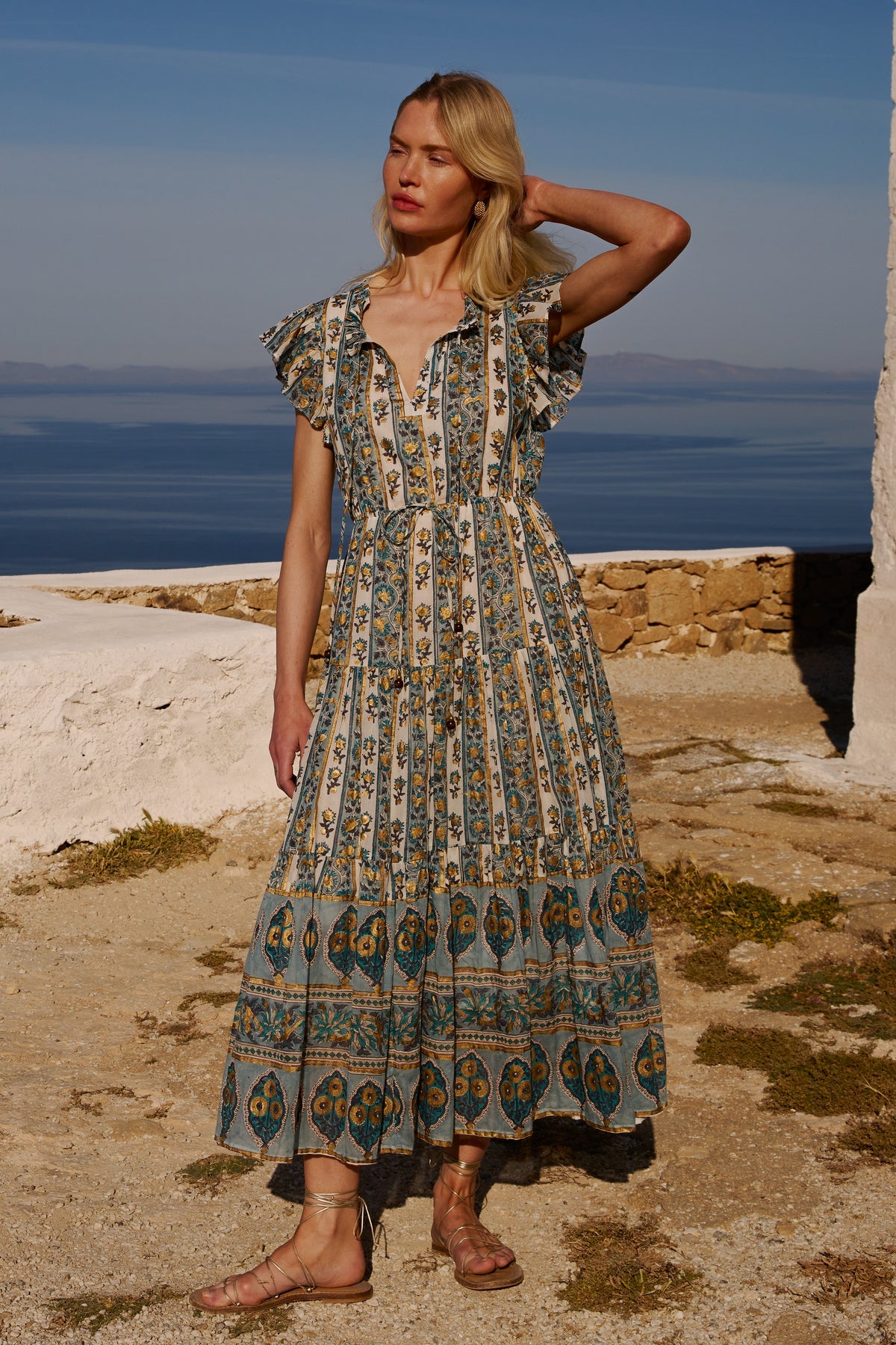 Cinched Flirty Midi in Taj Blue