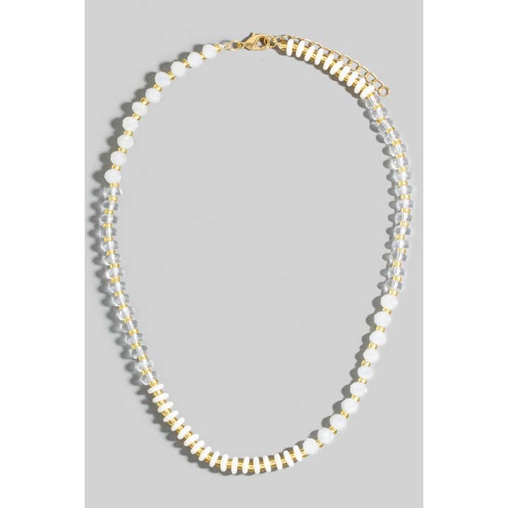 White Stone and Glass Beaded Necklace