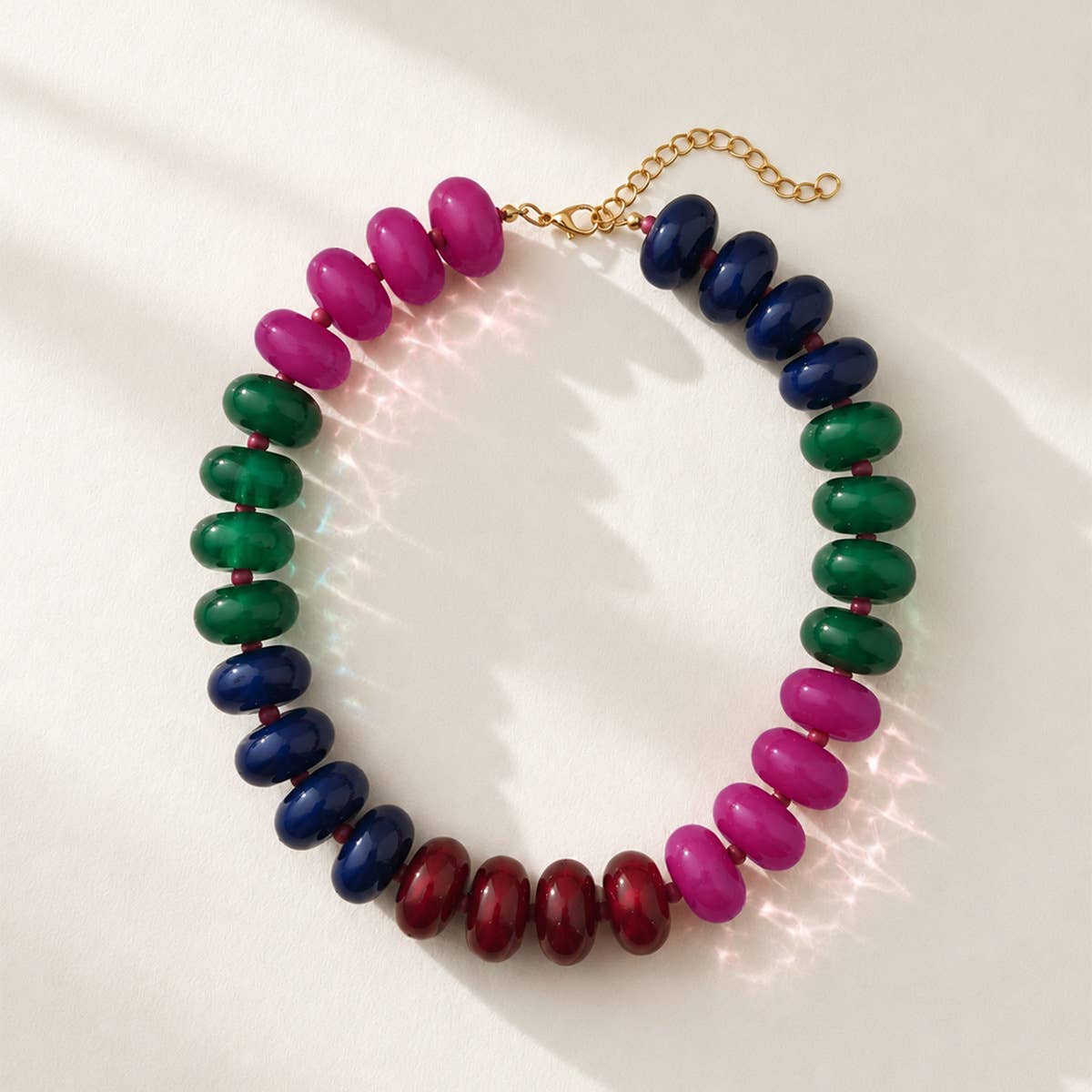 Women Color Block Disc Bead Necklace Statement Jewelry: Color_2 / M