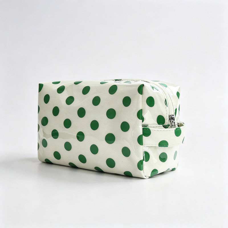 Polka Dots PVC Zipper Cosmetic Pouch: Ivory Green / F