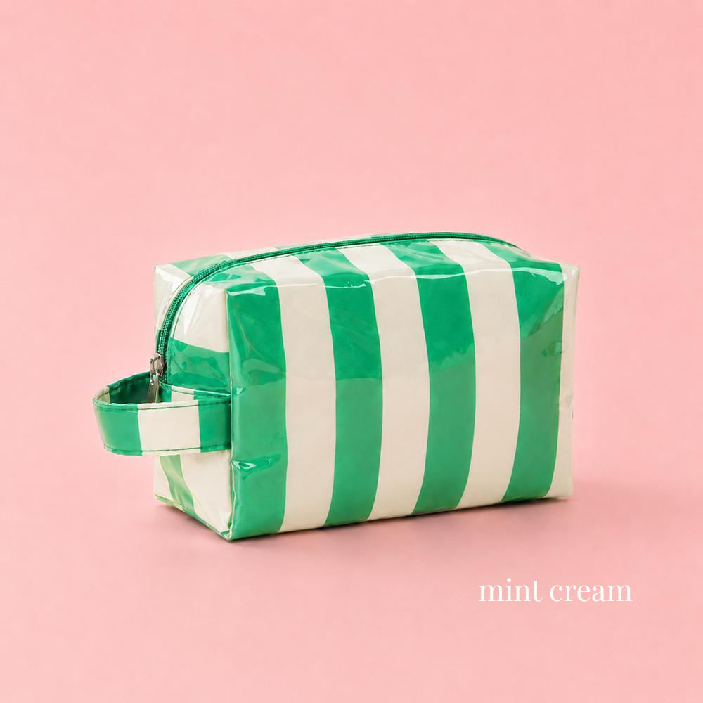 Retro Jelly Stripe Makeup Pouches: Mint Cream