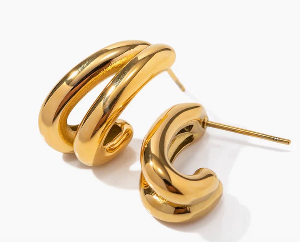 Flow- Double Hoop Earring- Steel Waterproof: Yellow Gold NON TARNISH