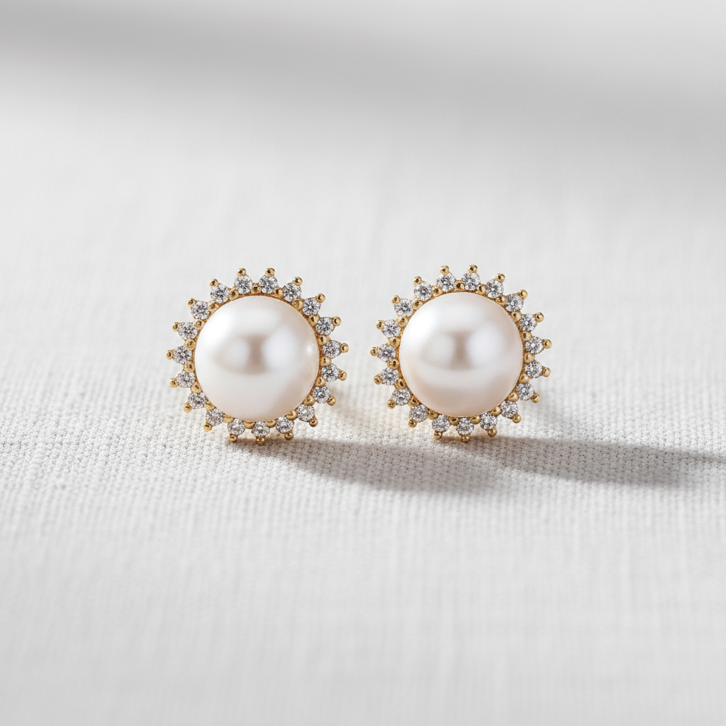 Sunflower Freshwater Pearl Stud Earrings
