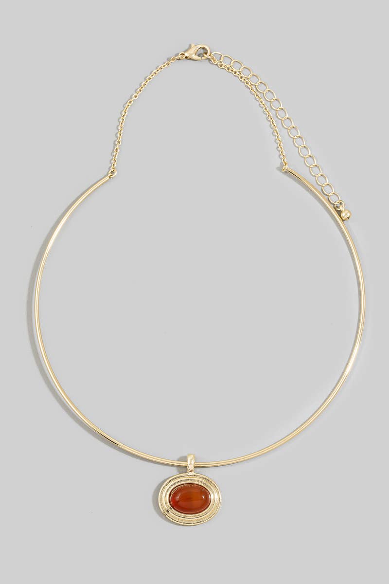 Oval Semi Stone Pendant Omega Wire Collar Necklace: GDBR