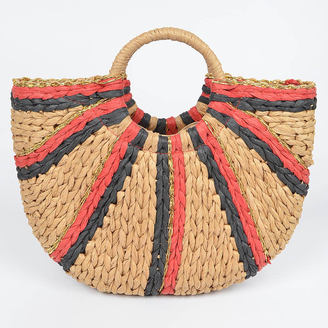 Two Toned Straw Tote Bag: BK