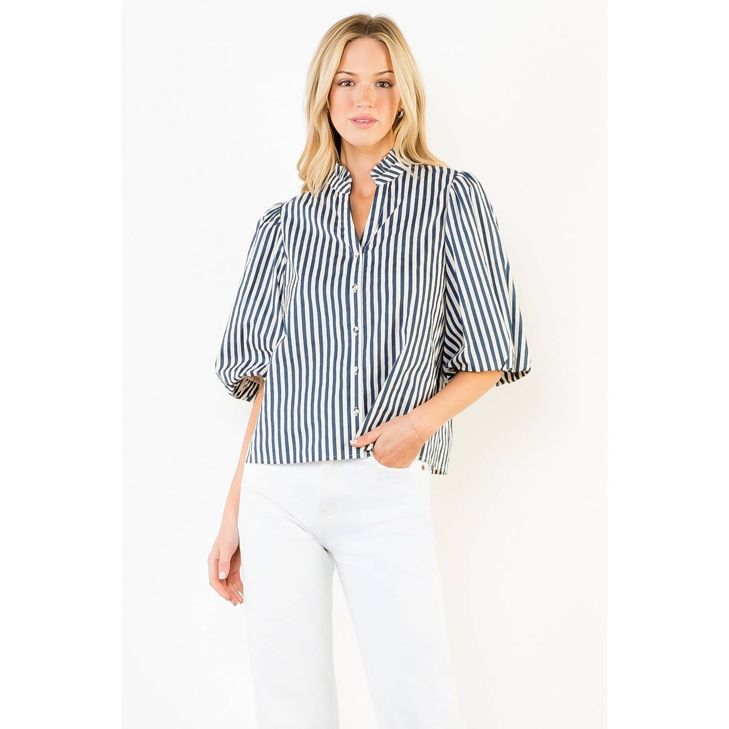 Stripe Button Down Top: BLUE