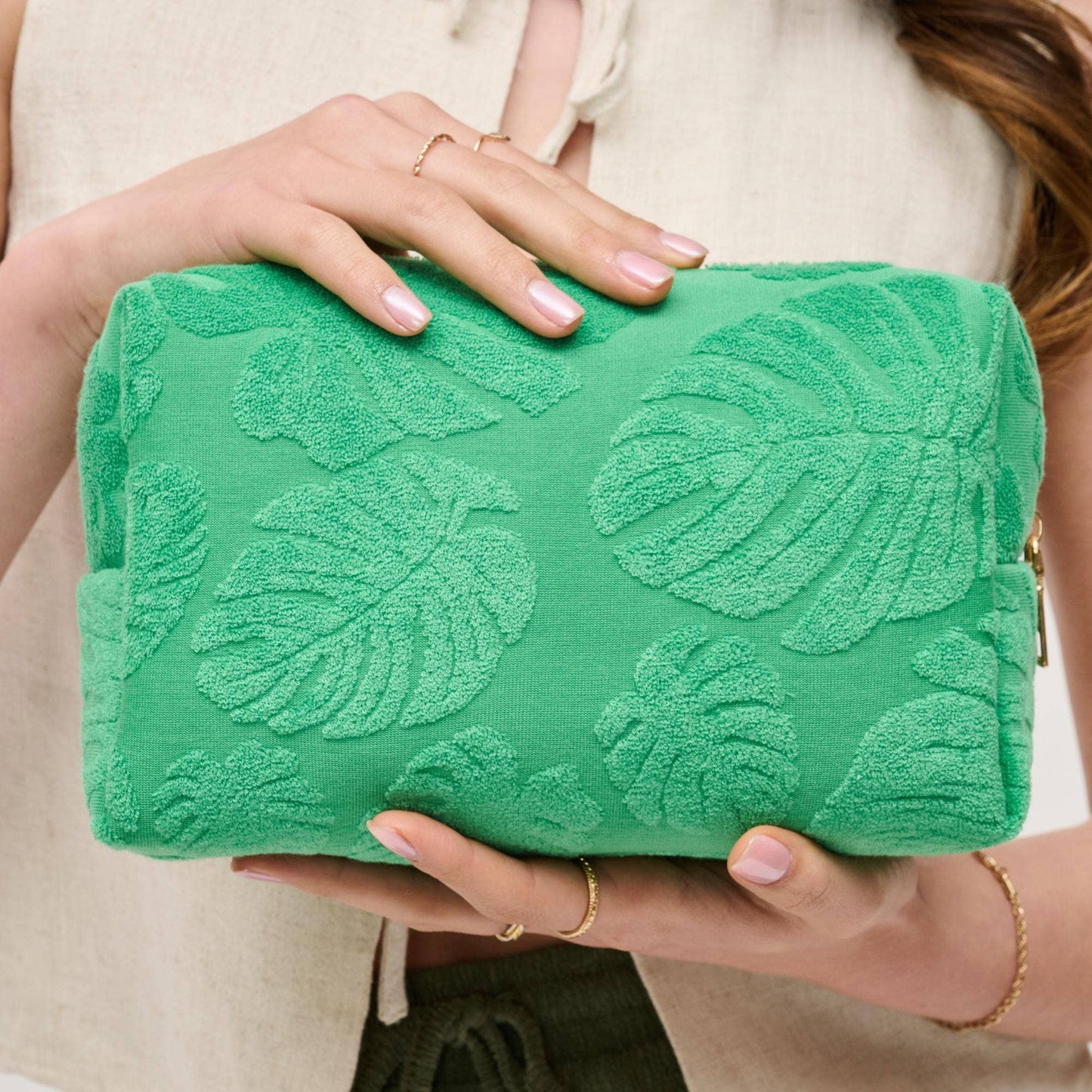 Palm Breeze Cosmetic Pouch: Green