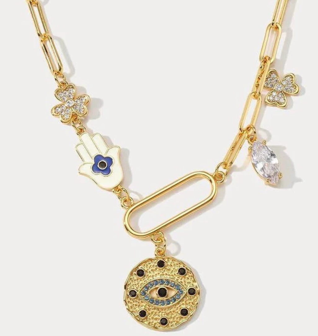 Celestial Coin Charm Hamsa Necklace NON TARNISH
