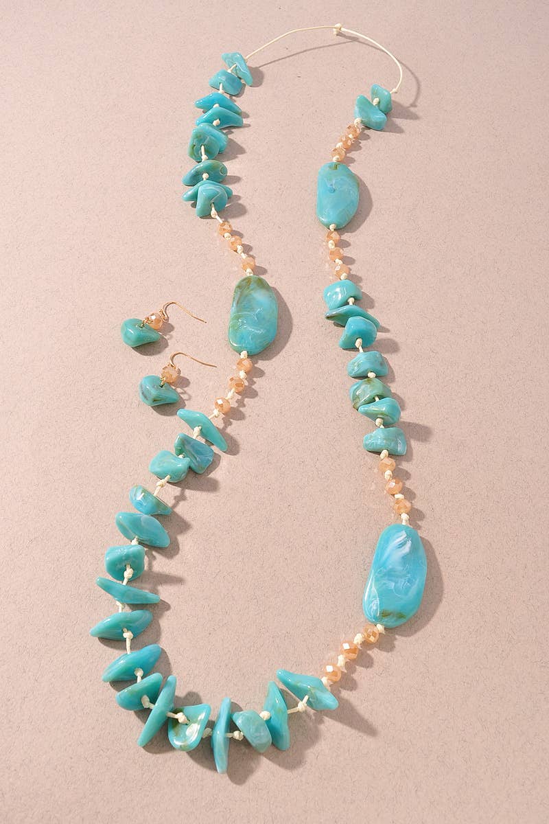 Mixed Resin Chunky Bead Necklace Set: Aqua