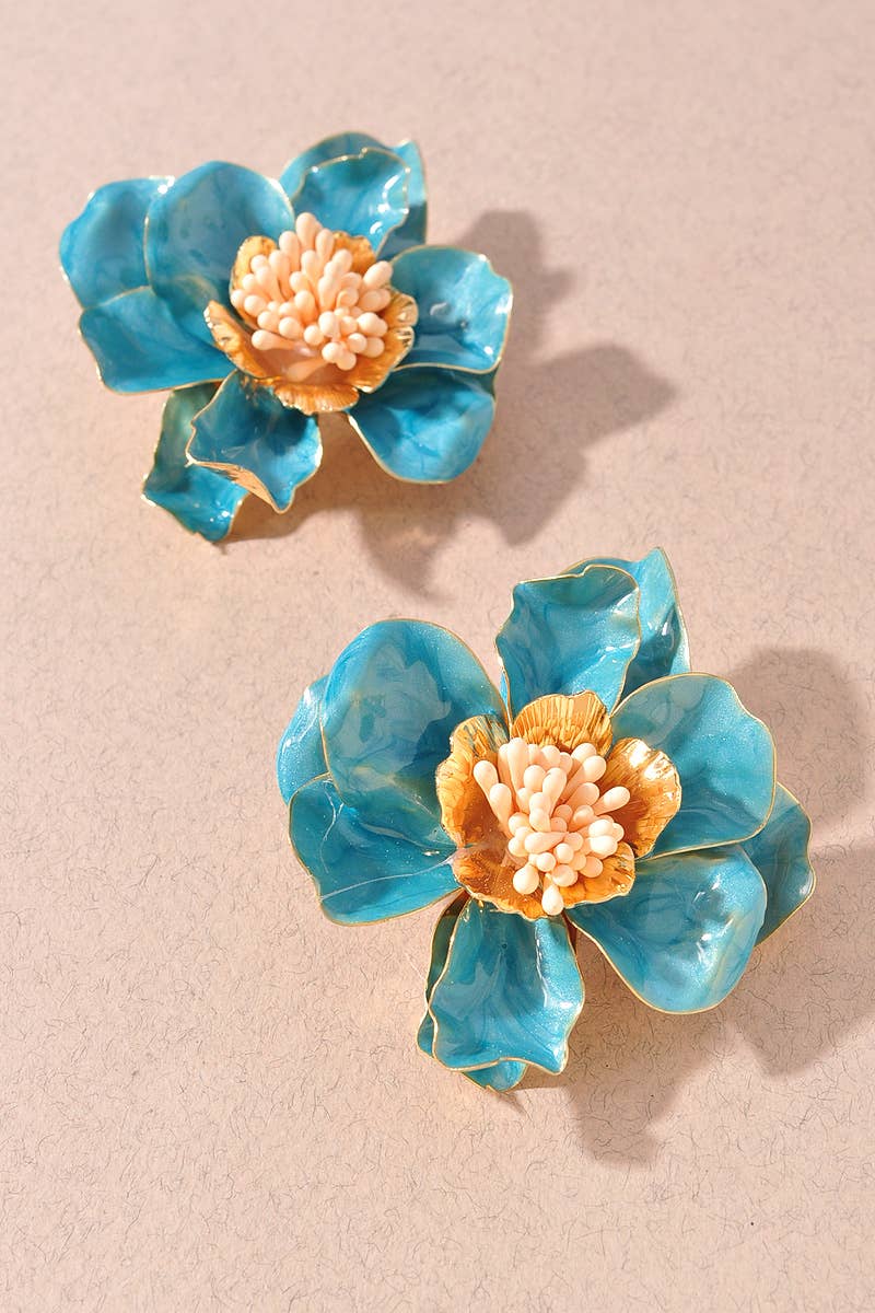 Blooming Floral Statement Earring : Blue