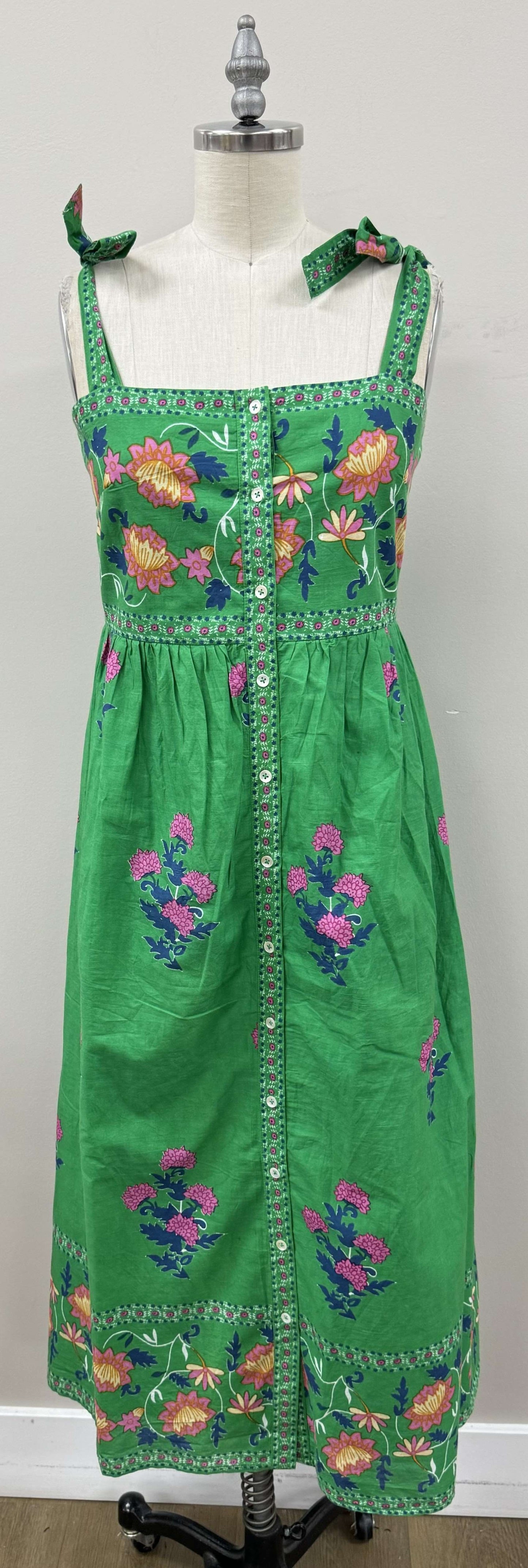 Tie Strap Flower Print Dress in Green