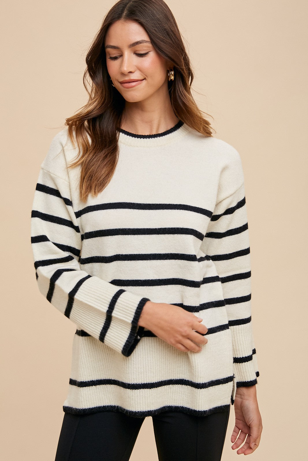 Loose Fit Stripe Block Sweater Top in Ivory/Black
