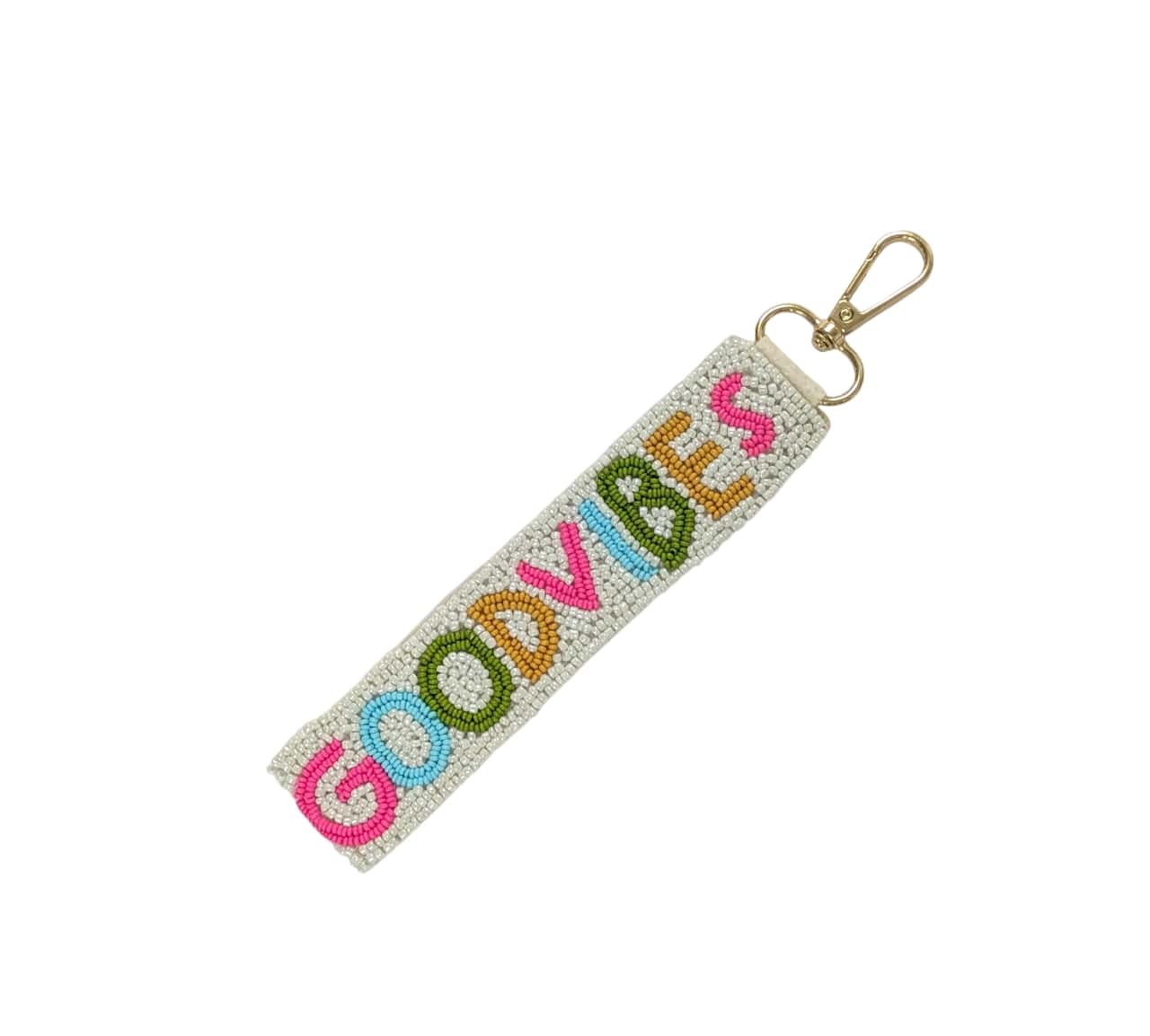 Ladies Good Vibes Beaded Wristlet Strap Key Chain