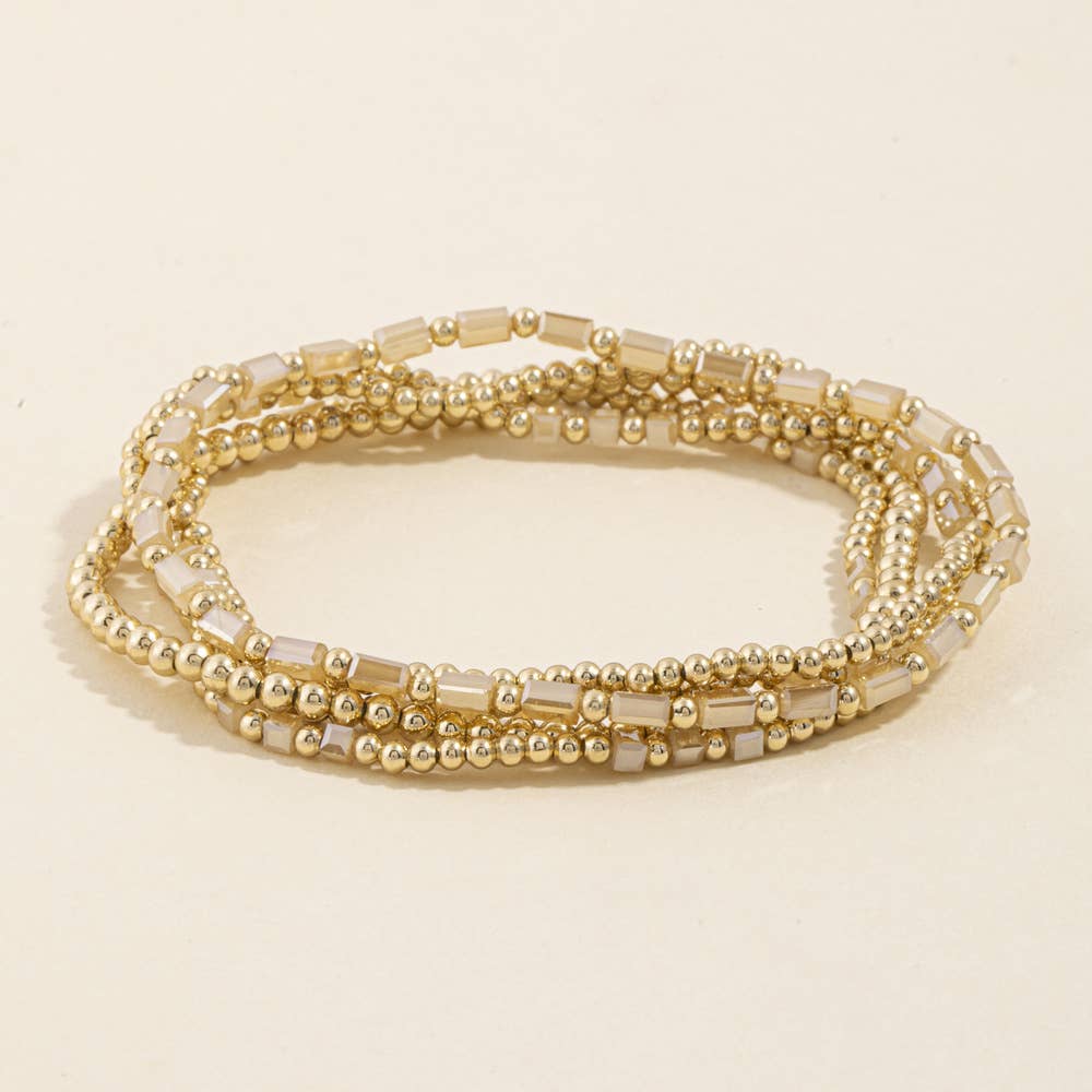 Ball Bead Stretch Bracelet Set With Crystal Accents: CHAM