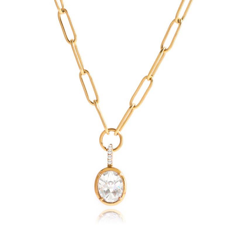 18k Stainless Steel Tarnish Free Square Necklace | Oval