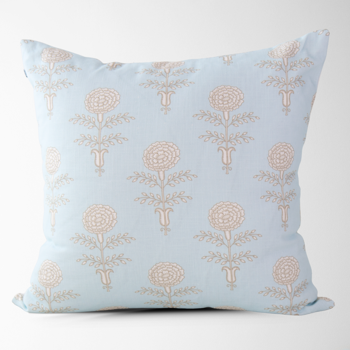 Elodie Sky Floral Block Print Pillow Cover: Square