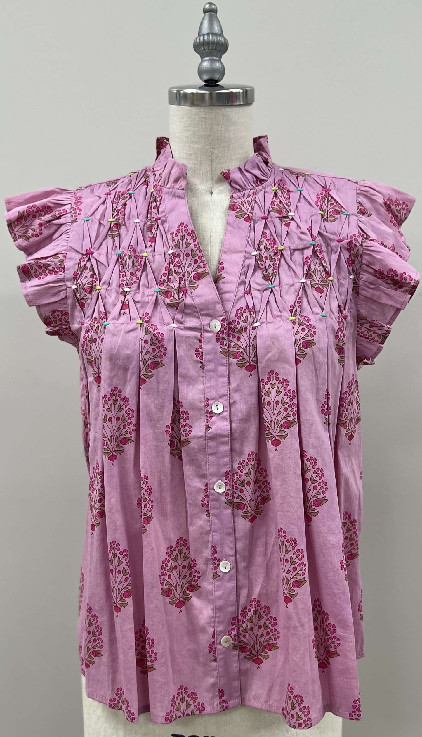 Button Up Flower Print Top in Pink