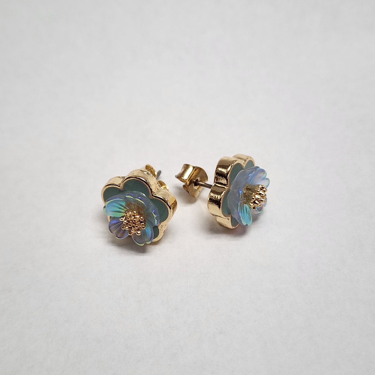 gold dipped/ light blue flower Studs