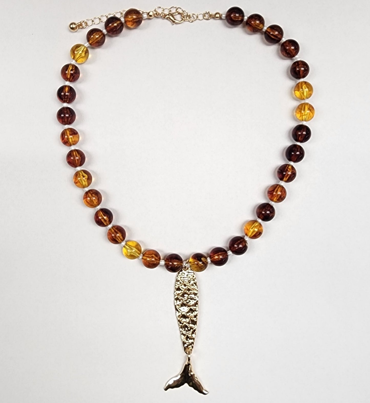 Tortoiseshell Beads and Gold Fish Pendent
