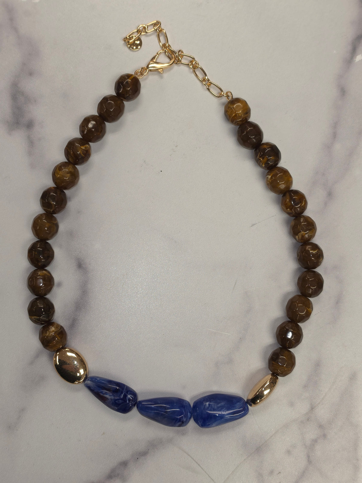 Navy & Brown Beaded Necklace