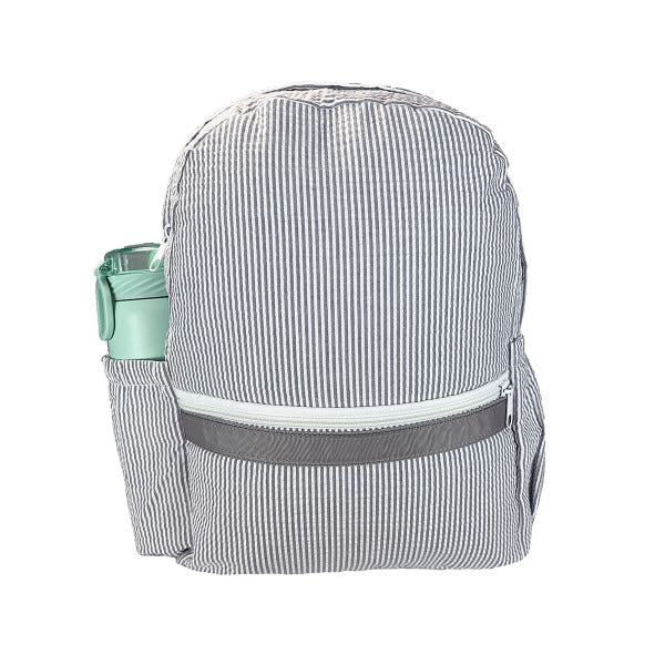 Grey Seersucker Medium Backpack w/ Pocket-Washable