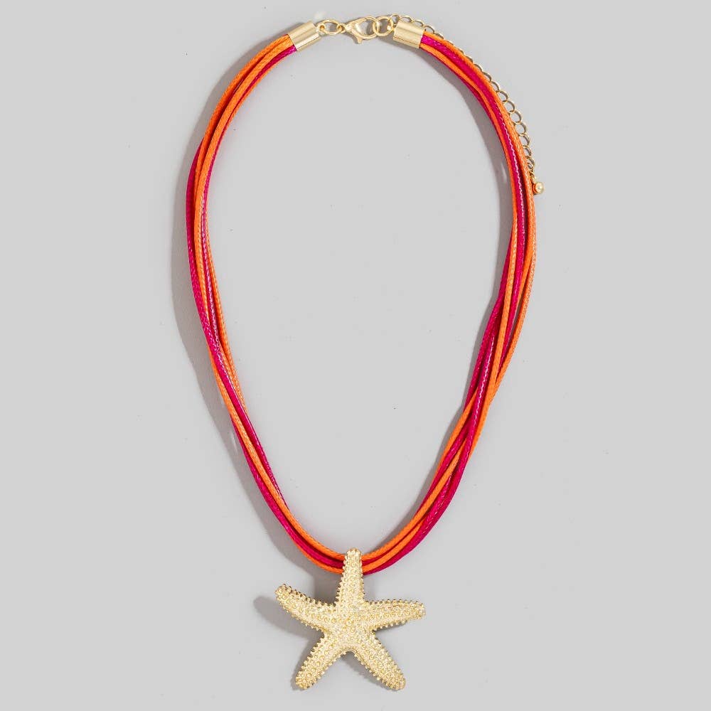Sealife Starfish Pendant Multi Cord Necklace: PK