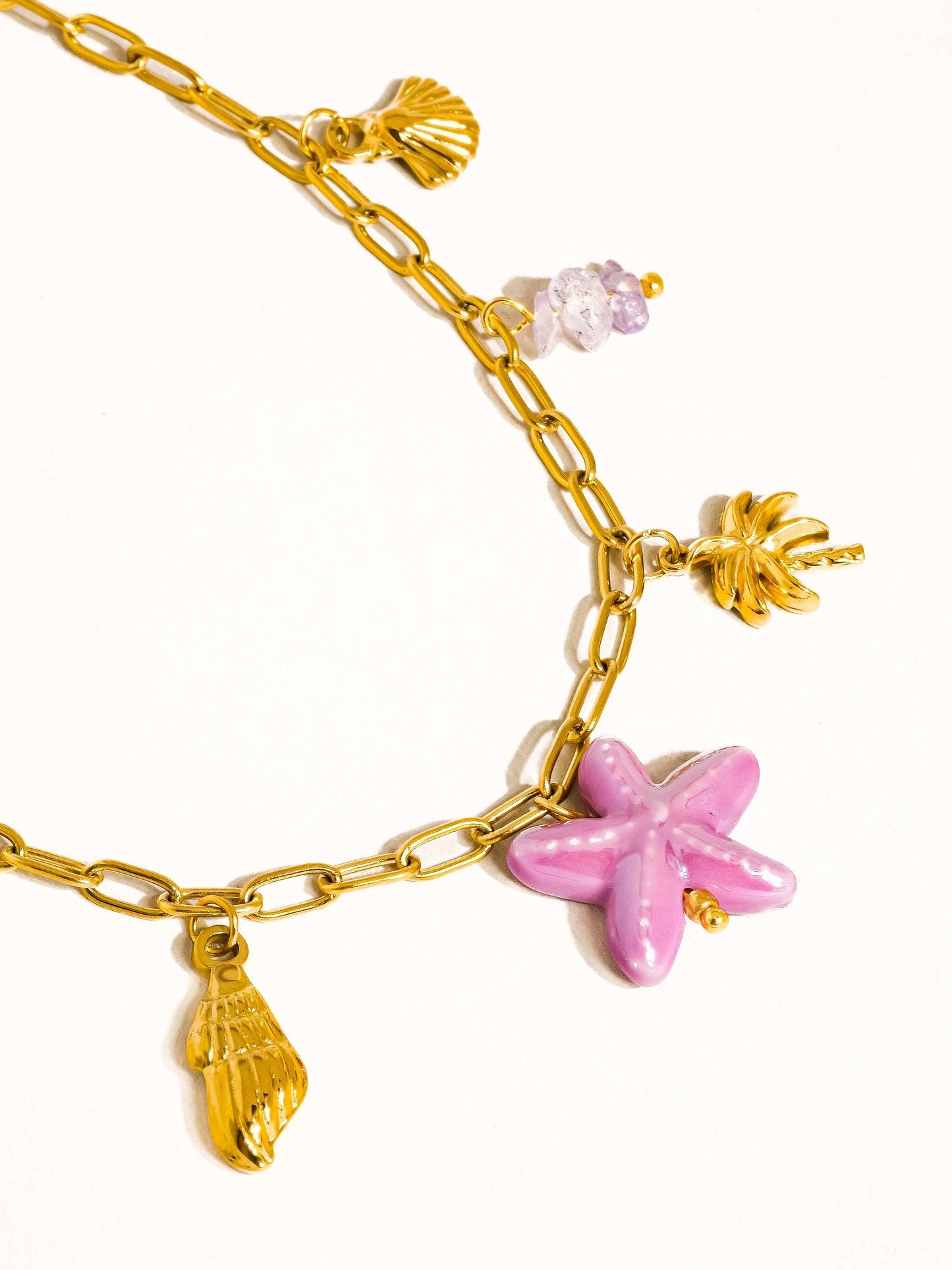 Anya 18K Gold Non-Tarnish Starts and Palm Charm Necklace: Purple