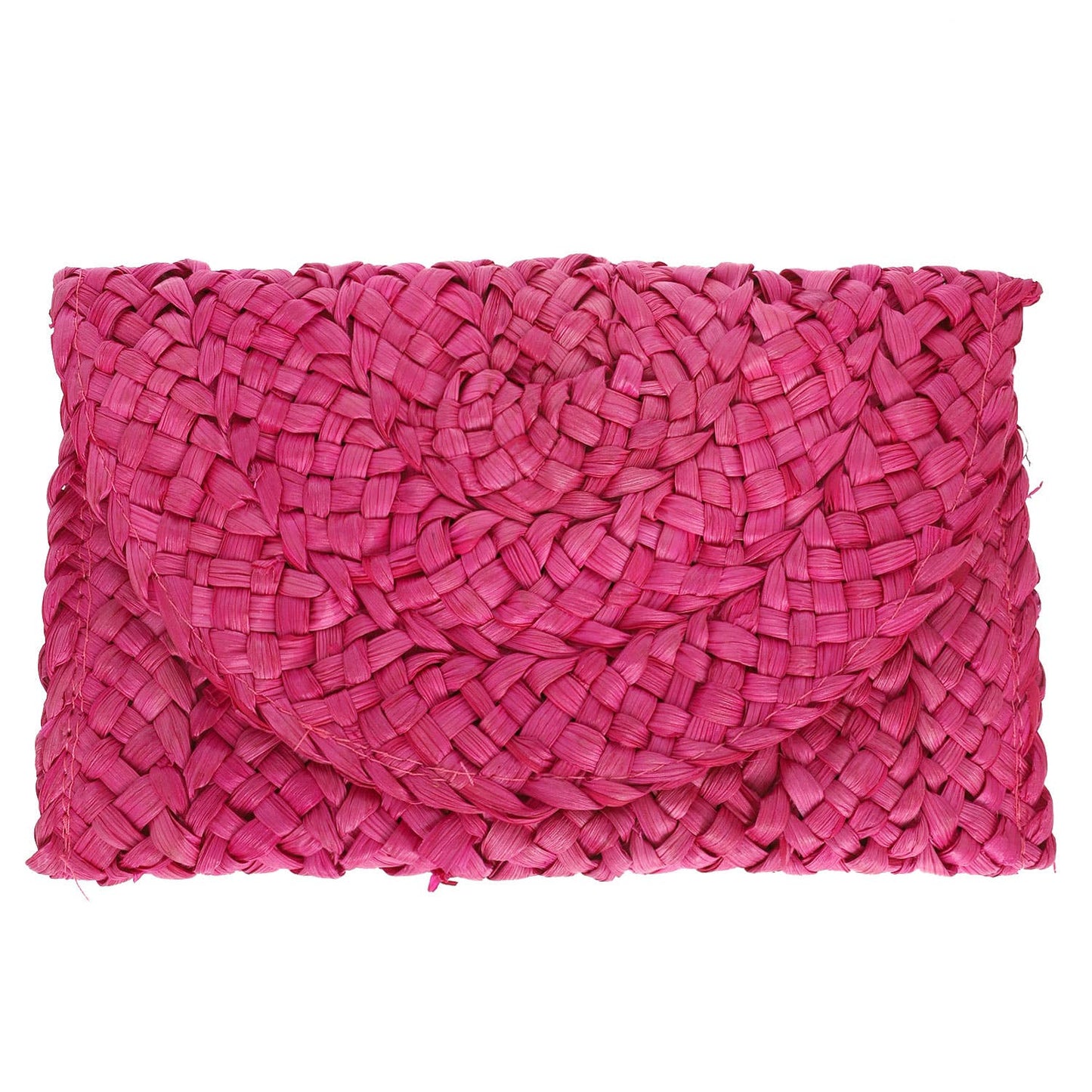 Straw Woven Raffia Clutch Handbag: Fuchsia
