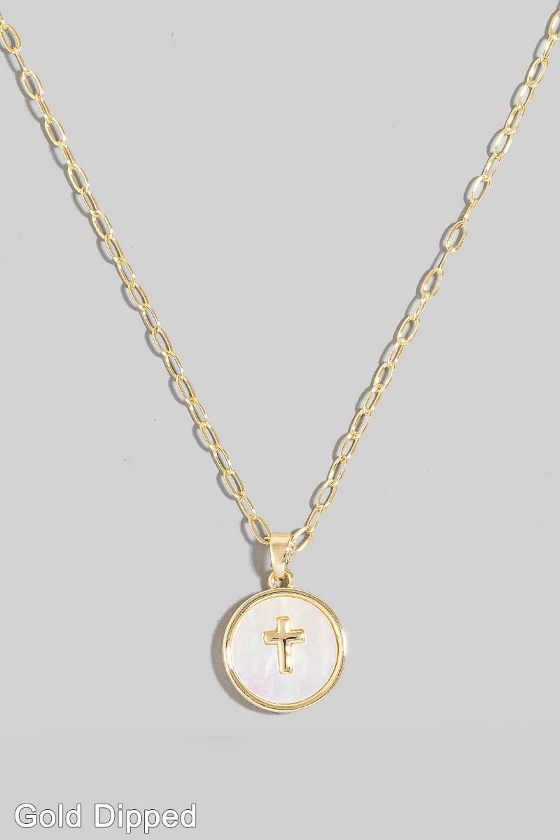 Gold Dipped Cross Coin Pendant Necklace: GM