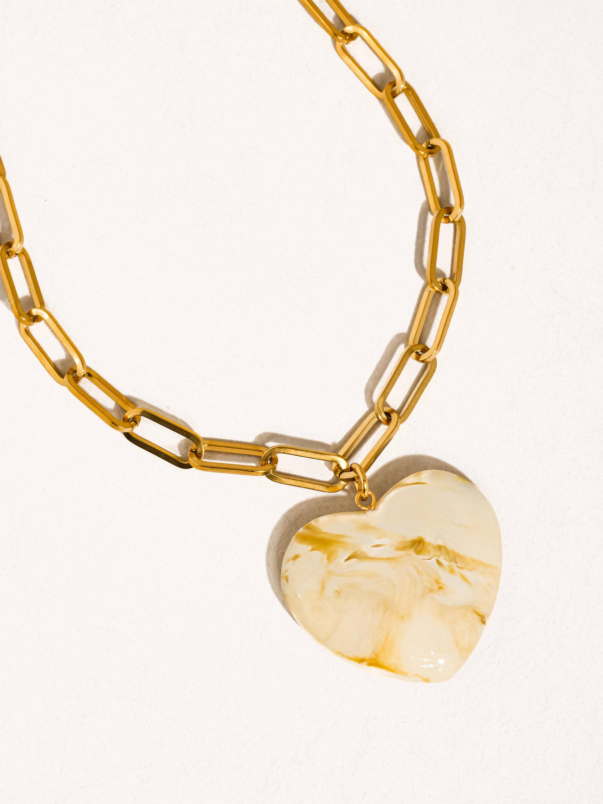 Rouelle 18K Gold Non-Tarnish Heart Chain Necklace: White