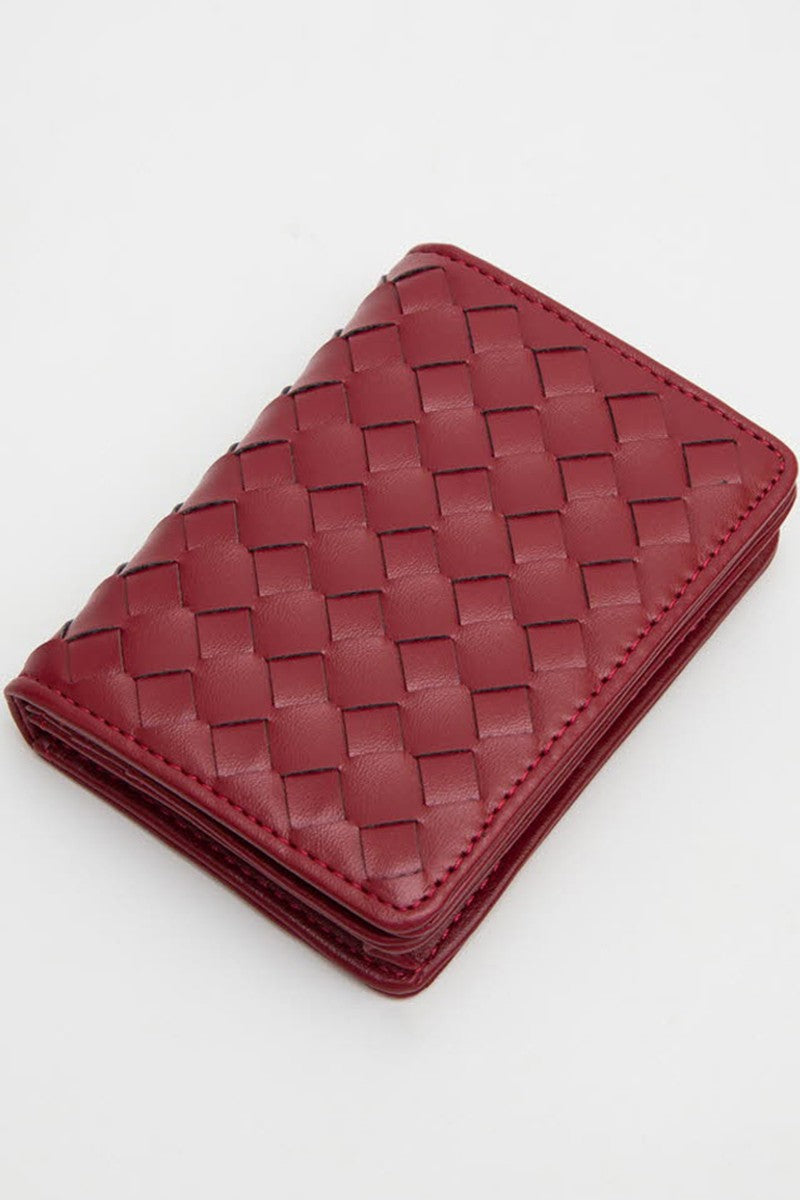 Vegan Leather Woven Braided Wallet in Burgundy