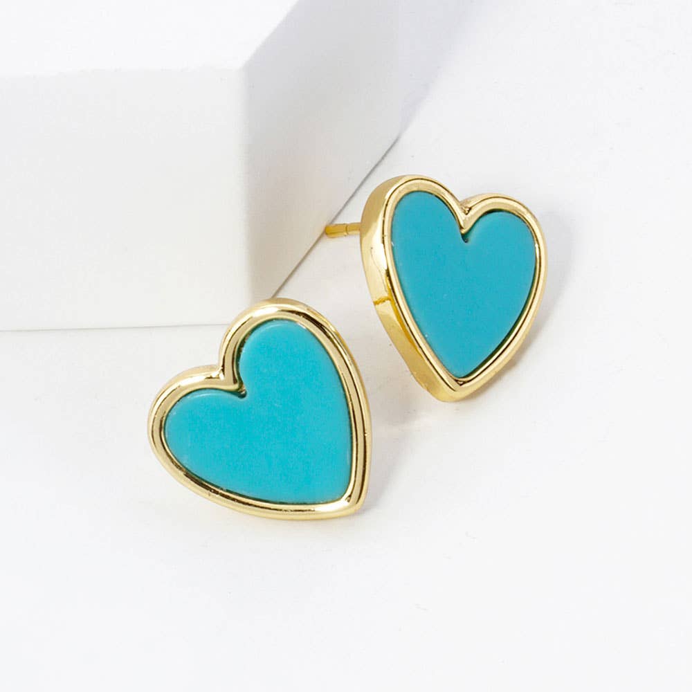 Gold Dipped Heart Stud Earrings: Gold,Turquoise