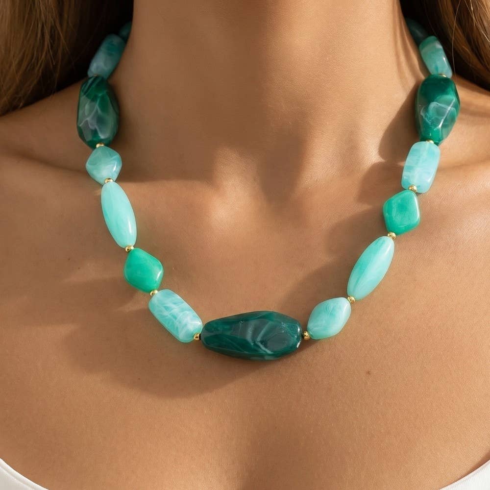 Irregular Shapes Large Marble Resin Beads Necklace: GN