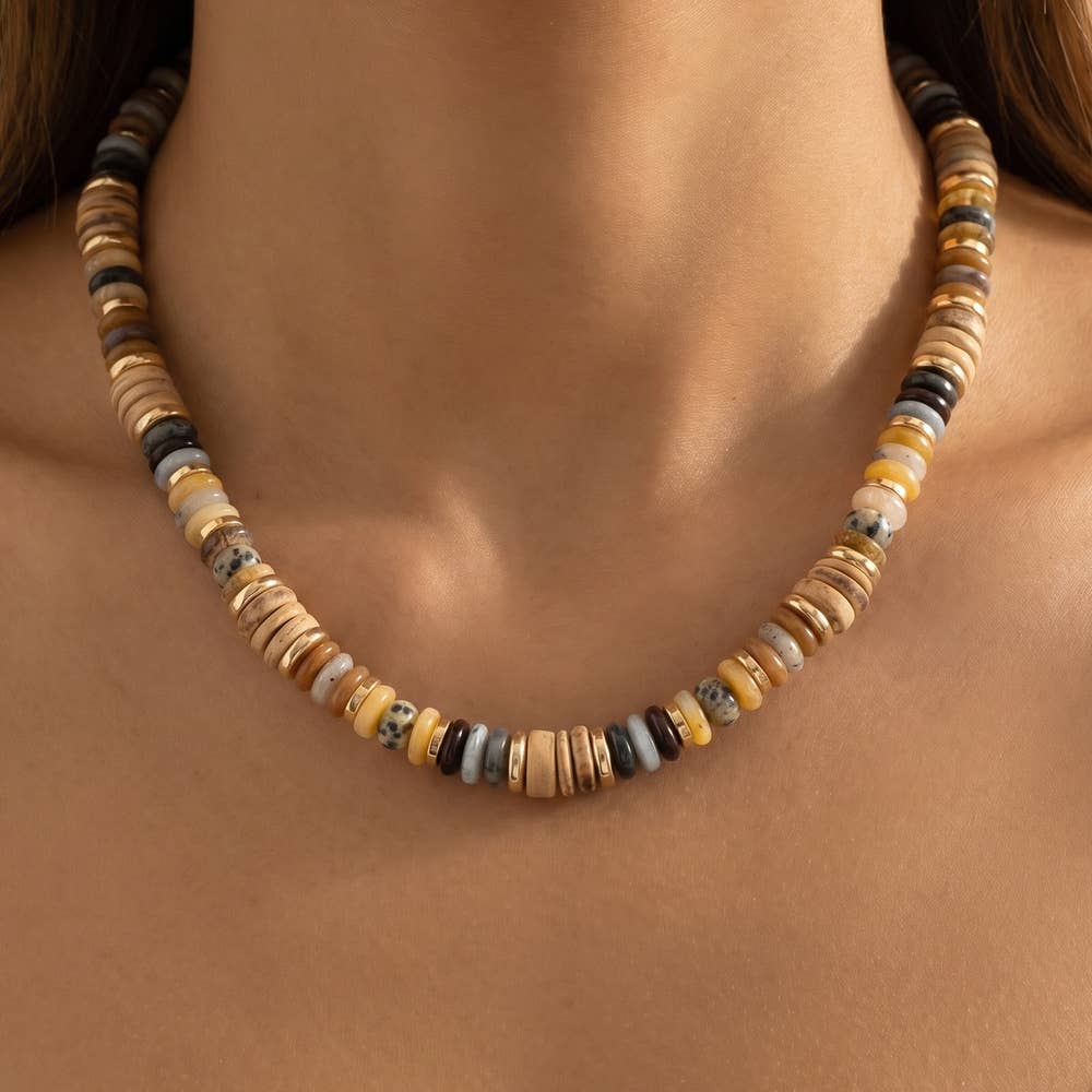 Mixed Rondelle Disc Bead Earth Tone Necklace: GDBR