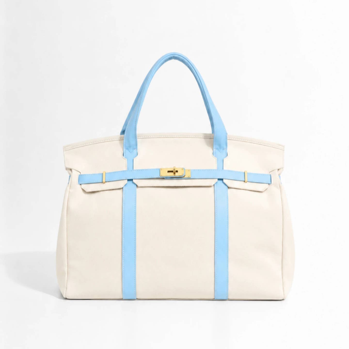 Pastel Trim Canvas Tote Bag Sky Blue