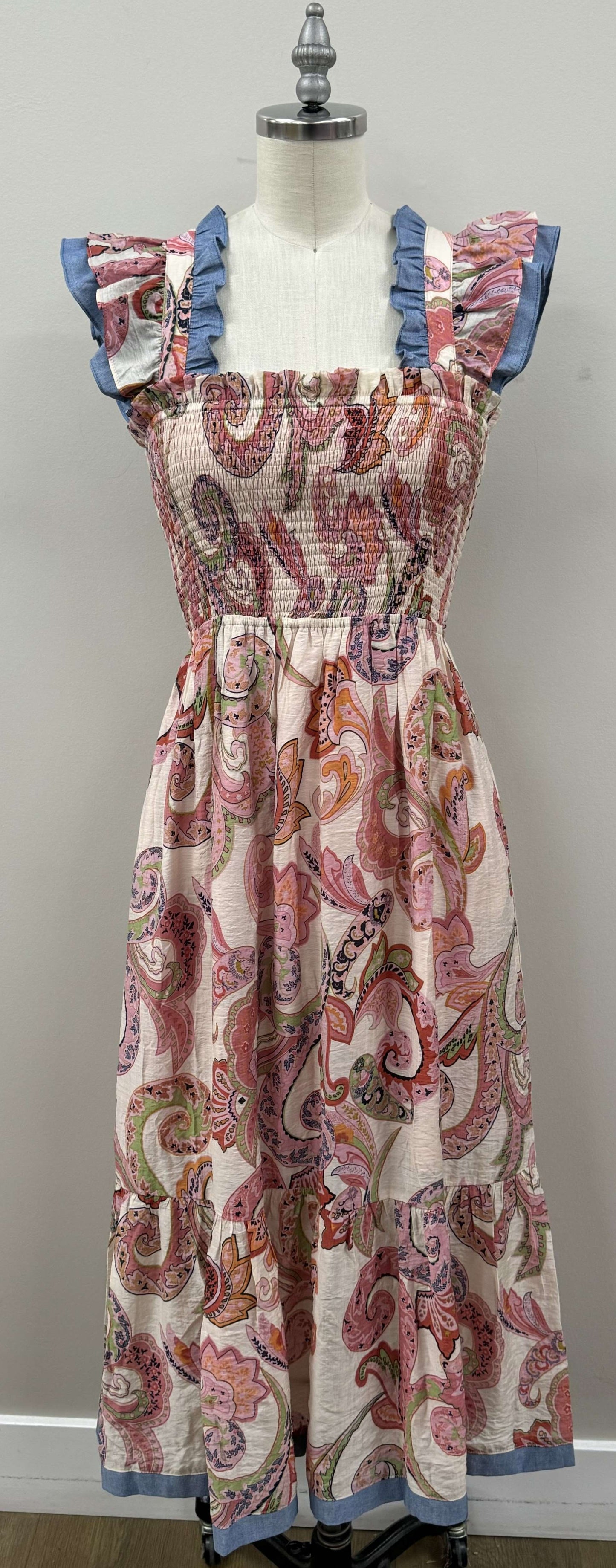 Flutter Sleeve Print Maxi Dress in Pink