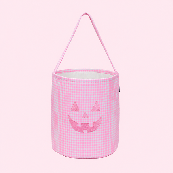Wipeable Pink Gingham Trick-Or-Treat Tote (EMBROIDERED)