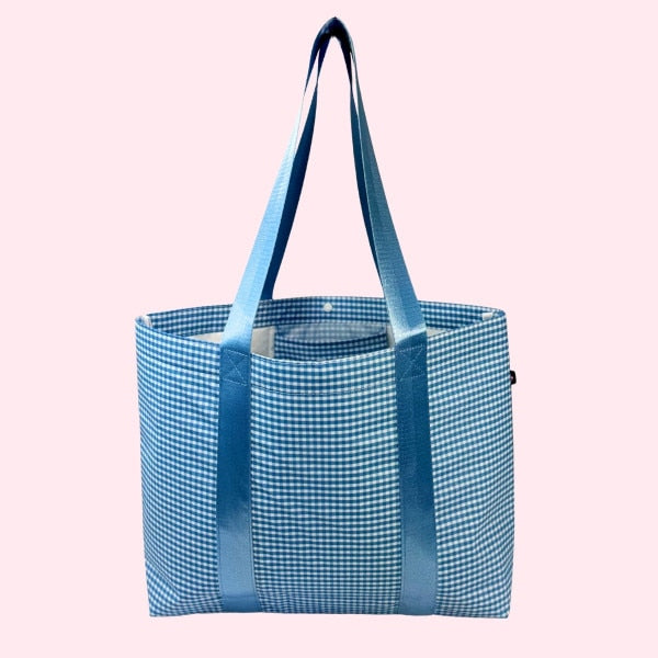 Wipeable Baby Blue Gingham Little Mama Tote