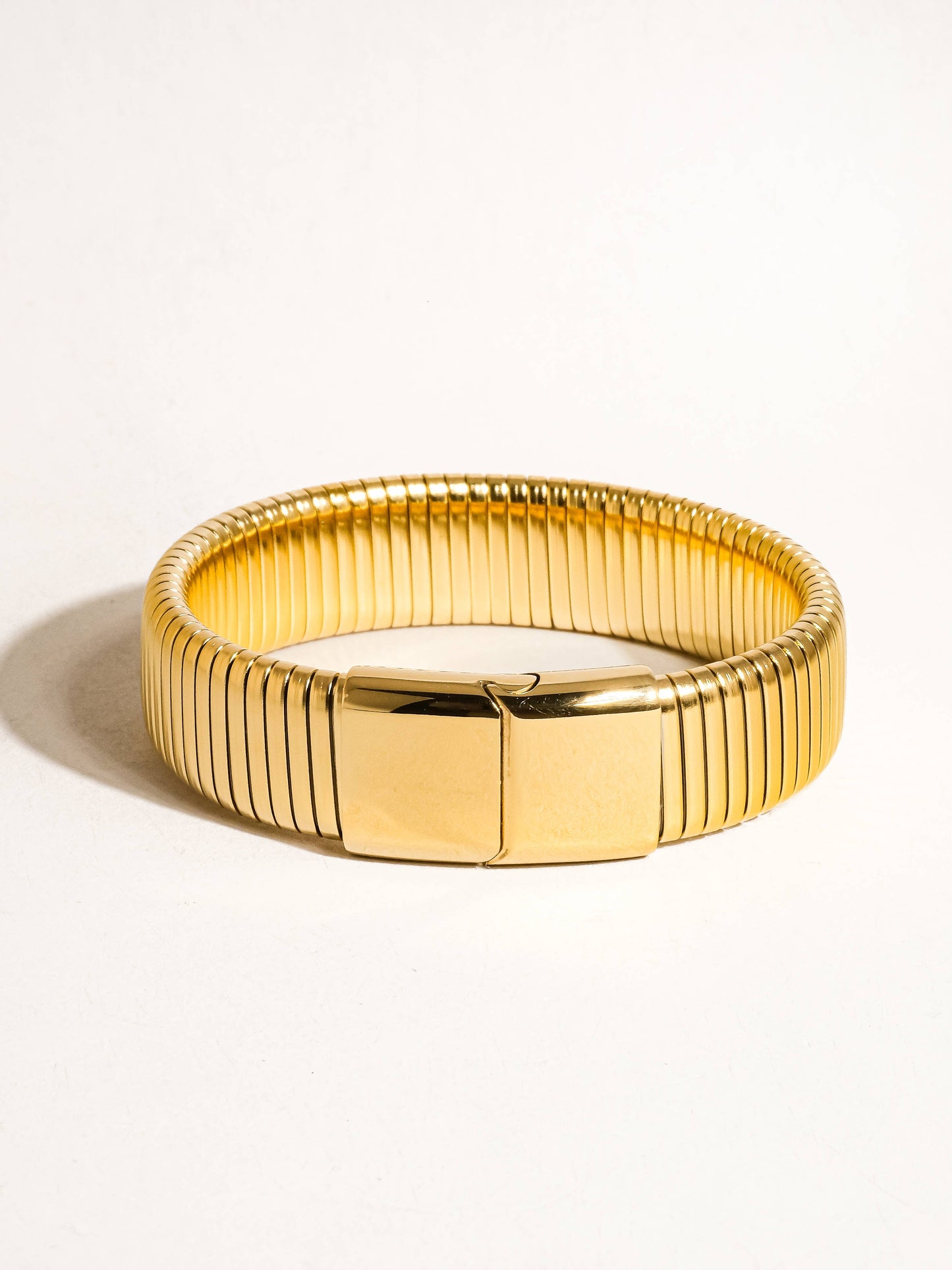 Christel 18K Gold Non-Tarnish Stripe Bold Bangle: Yellow Gold