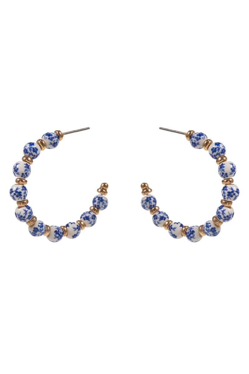 Flower Round Ceramic Beads Titanium Post Earrings: GDBL / ONE