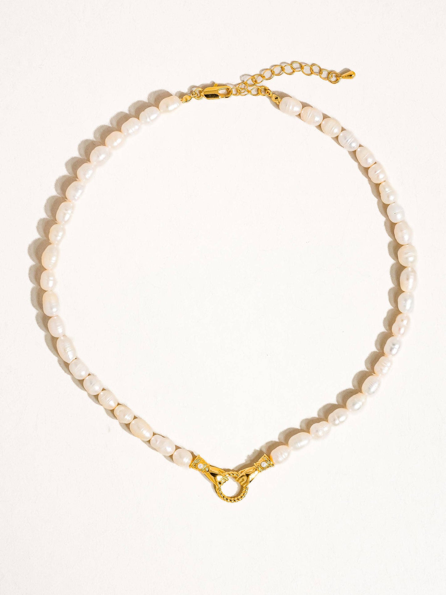 Everleigh 18K Gold Pearl Hands Hoop Necklace, Bracelet: Yellow Gold / Necklace