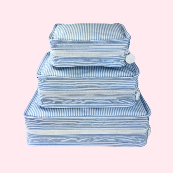 Baby Blue Preppy Stripe Stacking Set-Wipeable