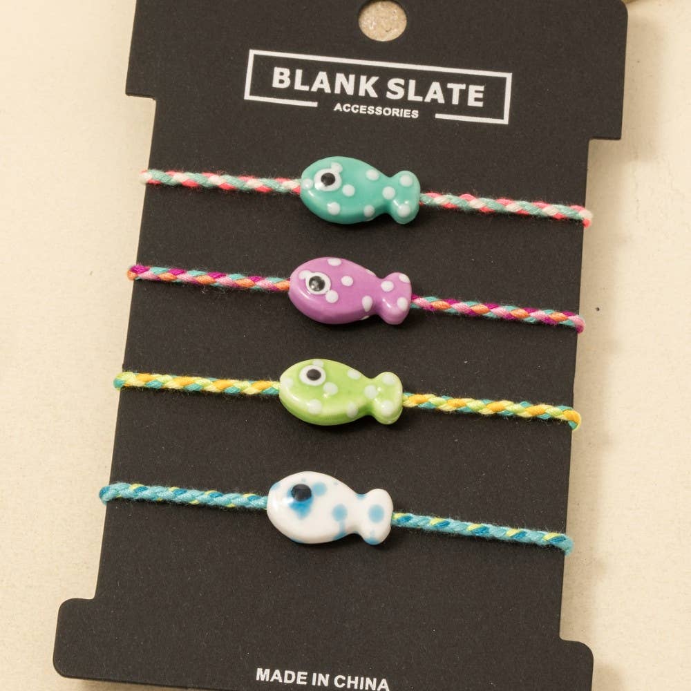 Ceramic Fish Charm Braided Colourful Cord Bracelet: MULTI